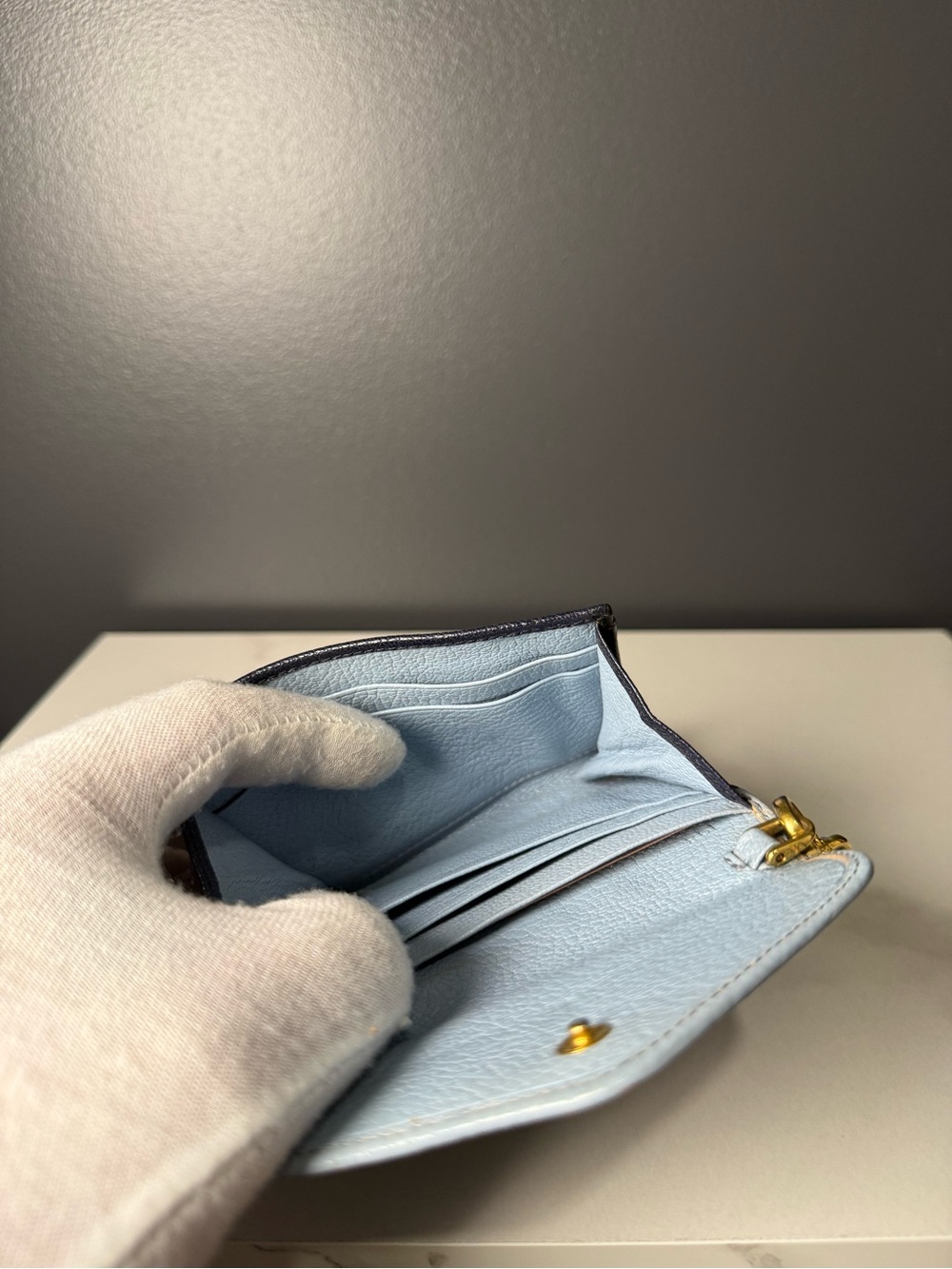 Miu Miu Light Blue and Black Leather Wristlet Wallet - Picture 5 of 5